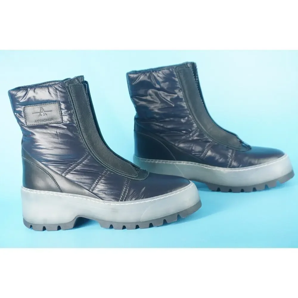 Aquatalia Amii Leather Nylon Zip Ankle Boots SZ 7 NIB $550 Platform Rain Snow